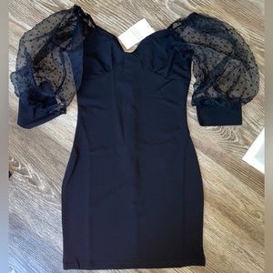 Black Bodycon Dress with Sheer Puff Sleeves😎❤️